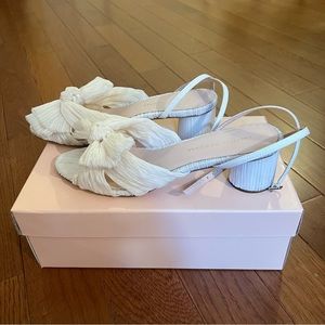 Loeffler Randall, Dahlia Pleated Bow Heels with Ankle Strap, White, Size 8.5